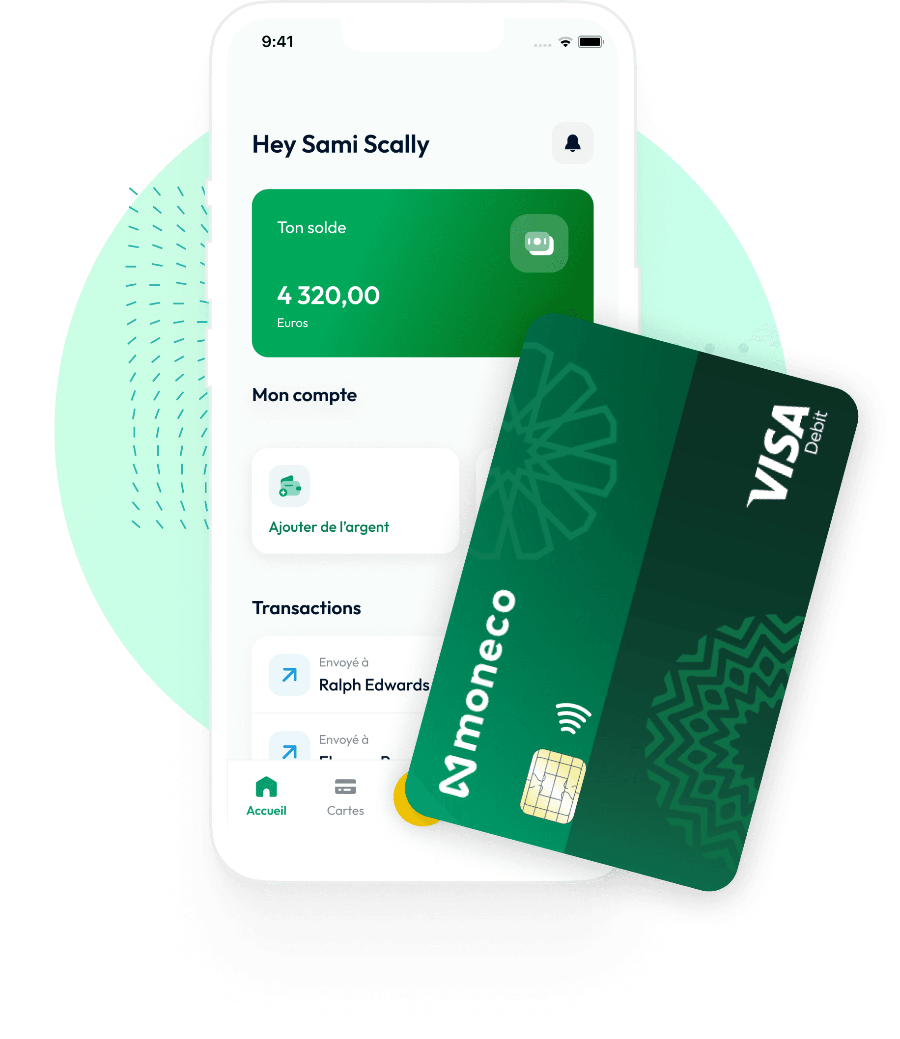 Visa Debit Card on top of Moneco App Render