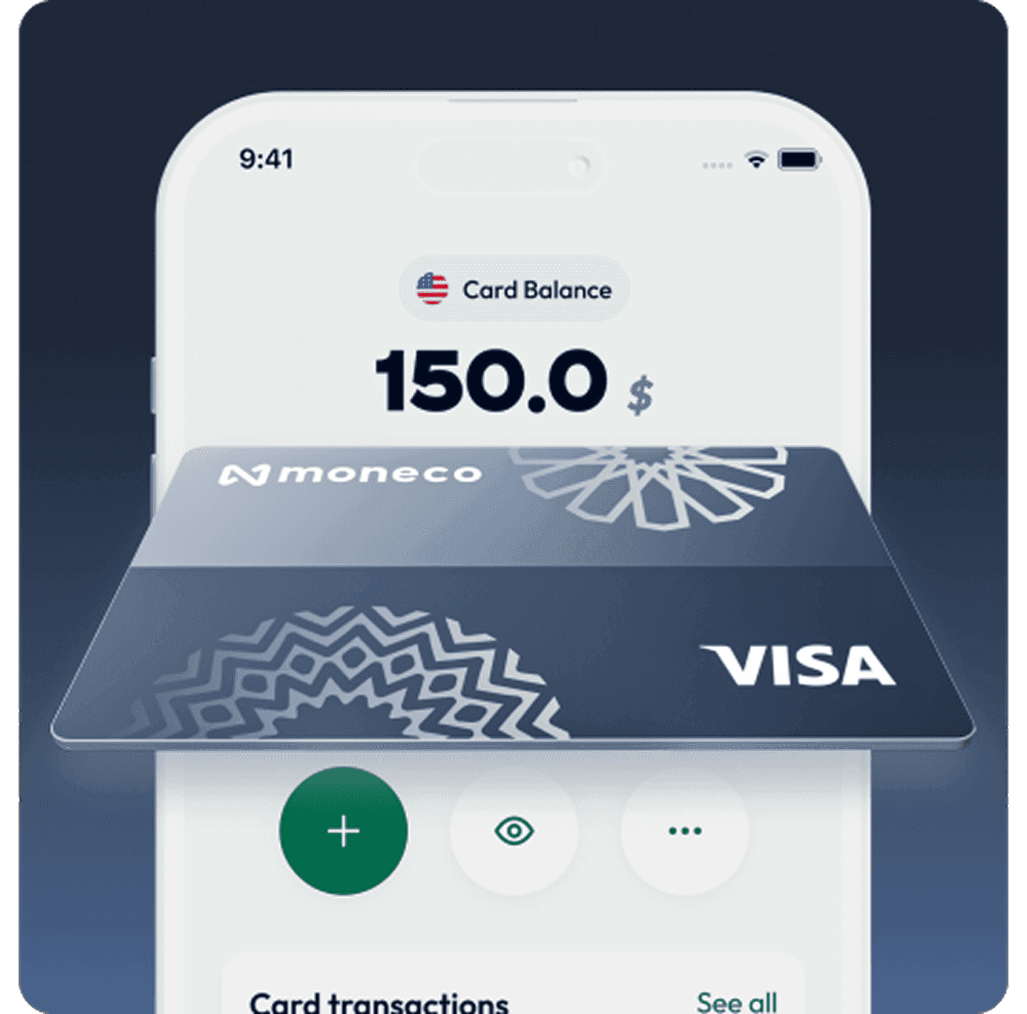 Moneco VISA card and global spending interface